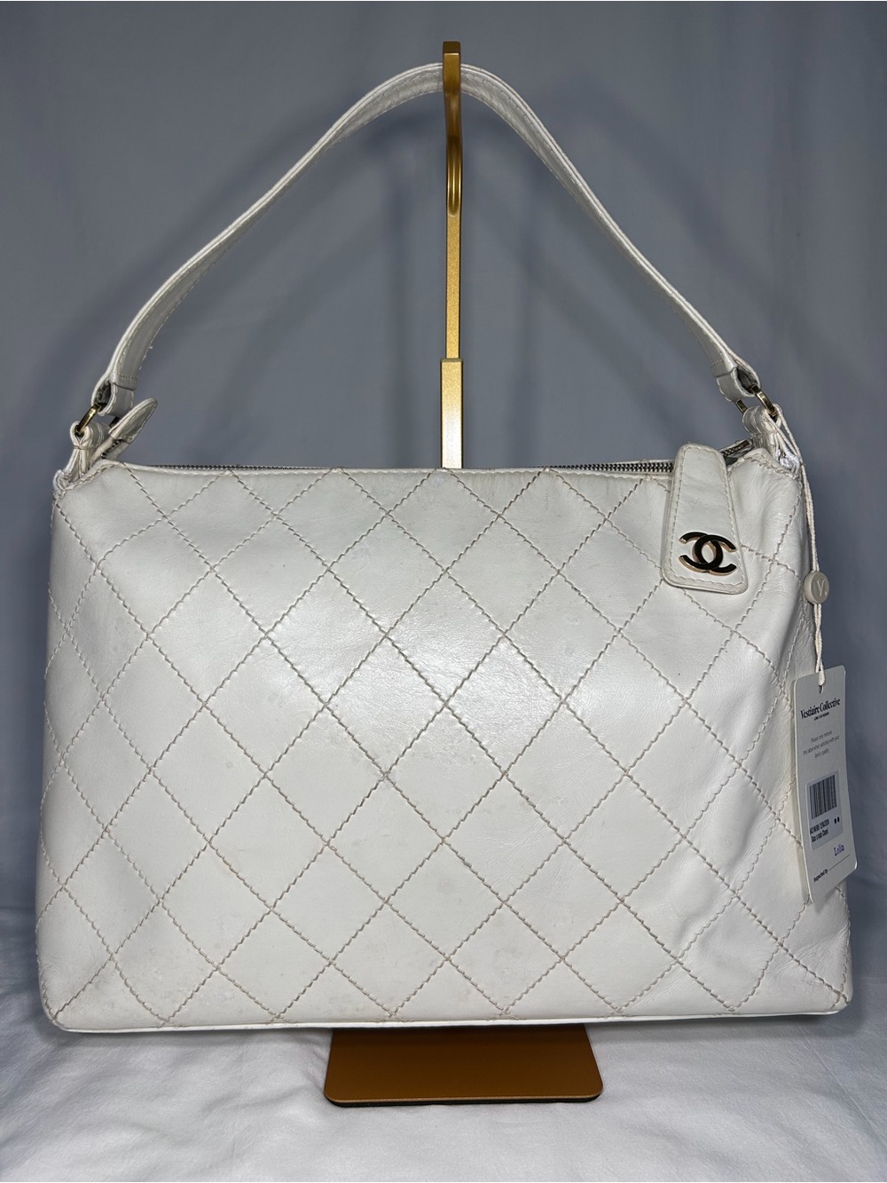 Chanel Wild Stitch White Quilted Leather Tote Bag gold CC logo hardware